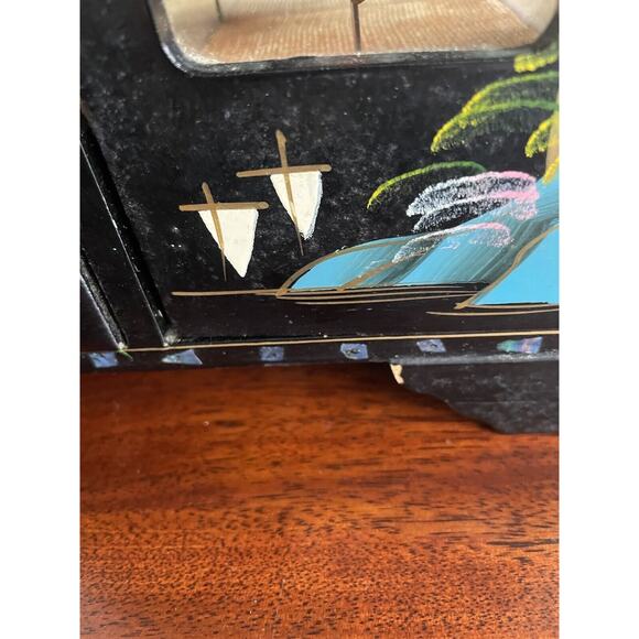 Vintage Black Lacquer Japanese Jewelry Box Ballerina Music Box Hand-painted - Picture 12 of 12